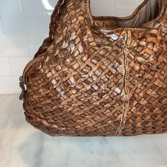 Langellotti Purse Handbag Leather Brown Genuine Woven Shoulder Bag - Picture 5 of 15